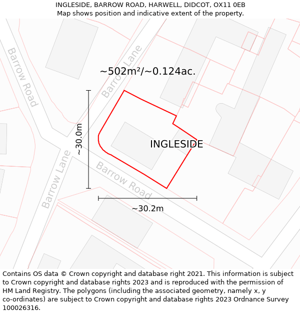 INGLESIDE, BARROW ROAD, HARWELL, DIDCOT, OX11 0EB: Plot and title map