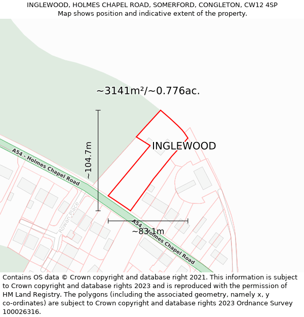 INGLEWOOD, HOLMES CHAPEL ROAD, SOMERFORD, CONGLETON, CW12 4SP: Plot and title map