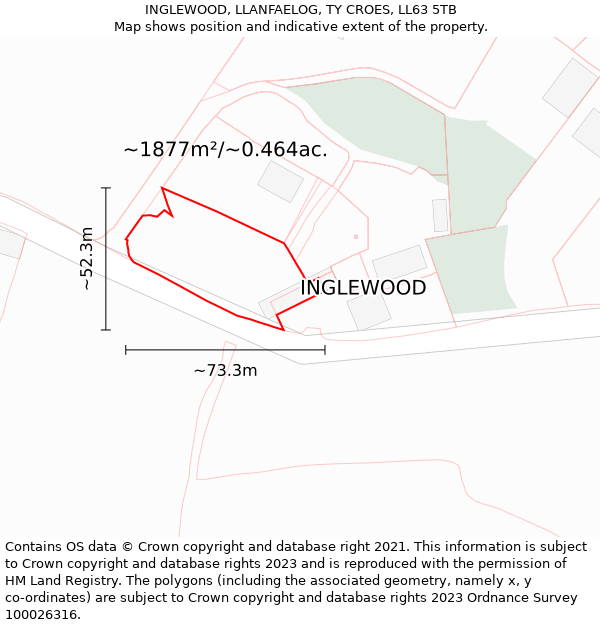 INGLEWOOD, LLANFAELOG, TY CROES, LL63 5TB: Plot and title map