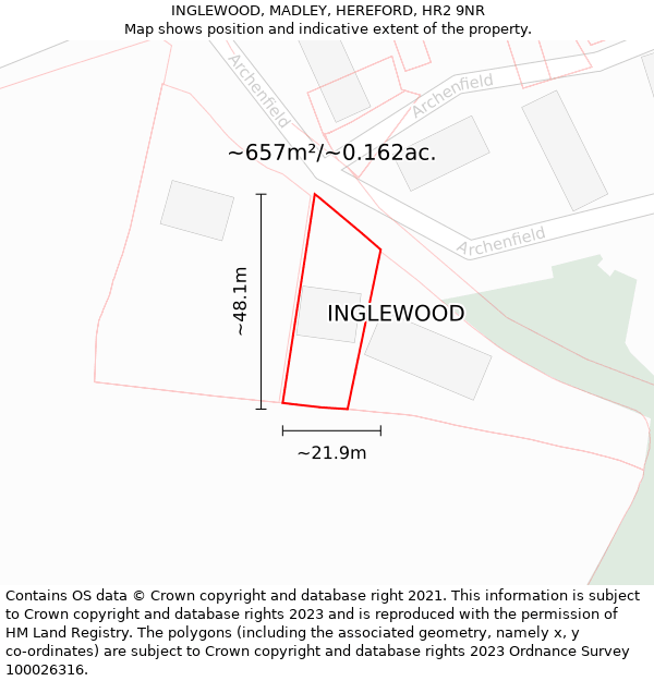 INGLEWOOD, MADLEY, HEREFORD, HR2 9NR: Plot and title map