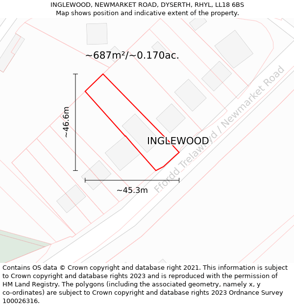 INGLEWOOD, NEWMARKET ROAD, DYSERTH, RHYL, LL18 6BS: Plot and title map