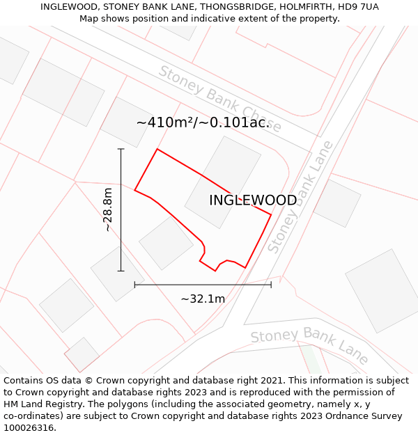 INGLEWOOD, STONEY BANK LANE, THONGSBRIDGE, HOLMFIRTH, HD9 7UA: Plot and title map