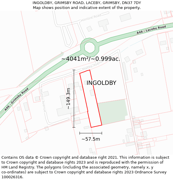 INGOLDBY, GRIMSBY ROAD, LACEBY, GRIMSBY, DN37 7DY: Plot and title map