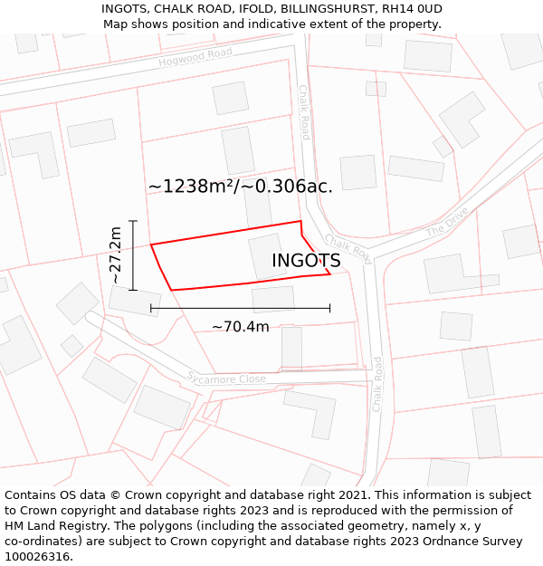 INGOTS, CHALK ROAD, IFOLD, BILLINGSHURST, RH14 0UD: Plot and title map