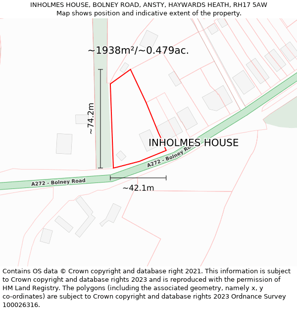 INHOLMES HOUSE, BOLNEY ROAD, ANSTY, HAYWARDS HEATH, RH17 5AW: Plot and title map