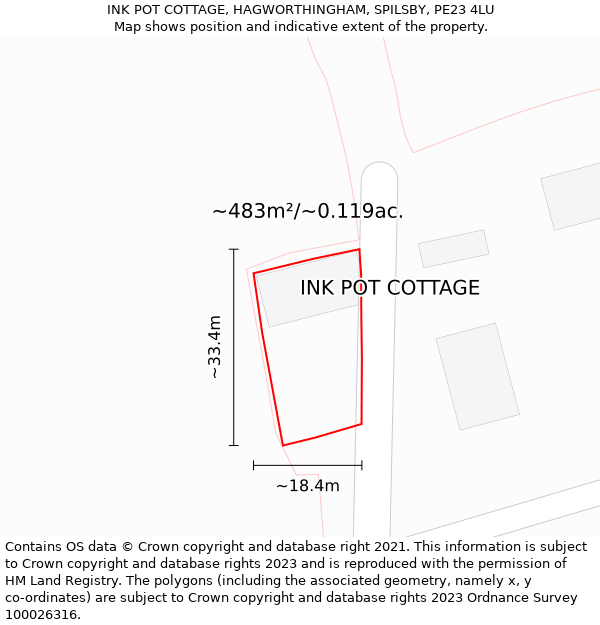 INK POT COTTAGE, HAGWORTHINGHAM, SPILSBY, PE23 4LU: Plot and title map