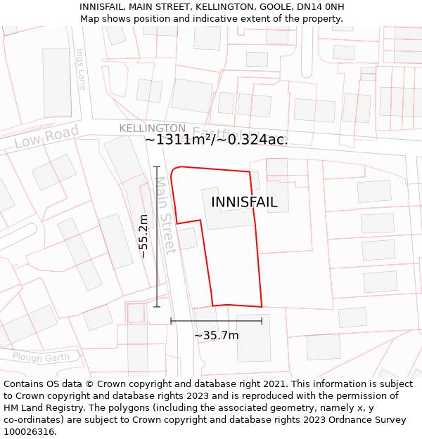 INNISFAIL, MAIN STREET, KELLINGTON, GOOLE, DN14 0NH: Plot and title map