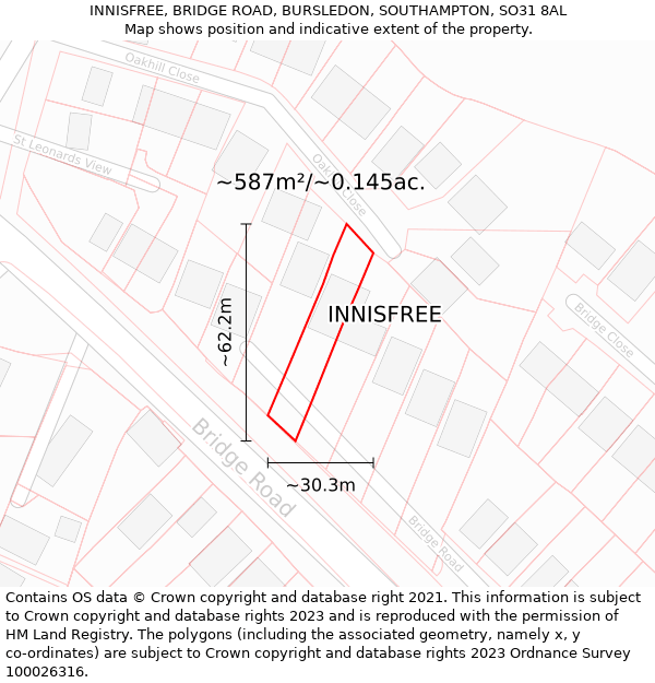 INNISFREE, BRIDGE ROAD, BURSLEDON, SOUTHAMPTON, SO31 8AL: Plot and title map