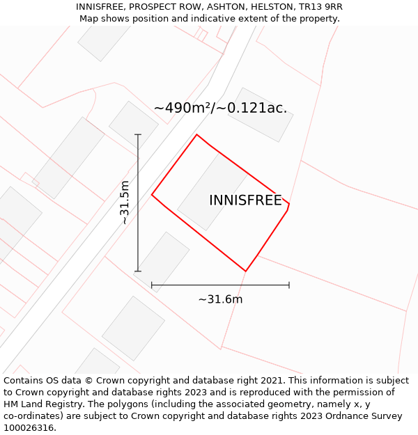 INNISFREE, PROSPECT ROW, ASHTON, HELSTON, TR13 9RR: Plot and title map