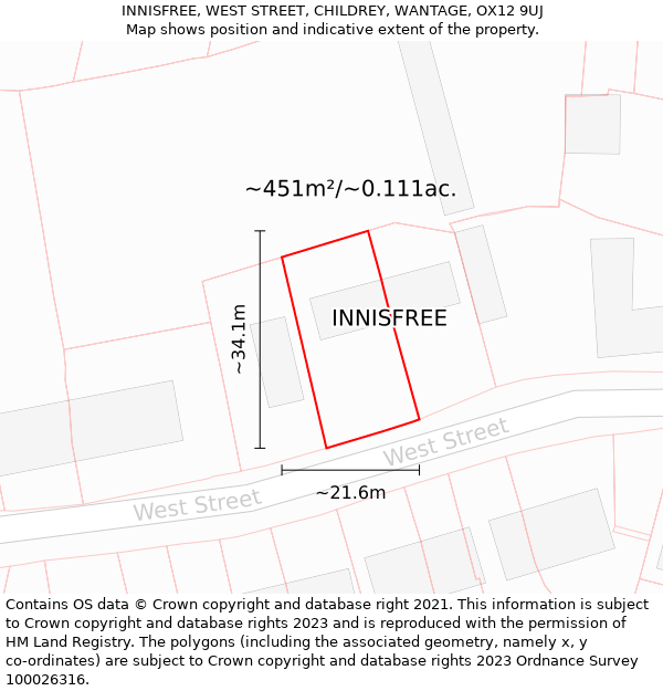 INNISFREE, WEST STREET, CHILDREY, WANTAGE, OX12 9UJ: Plot and title map