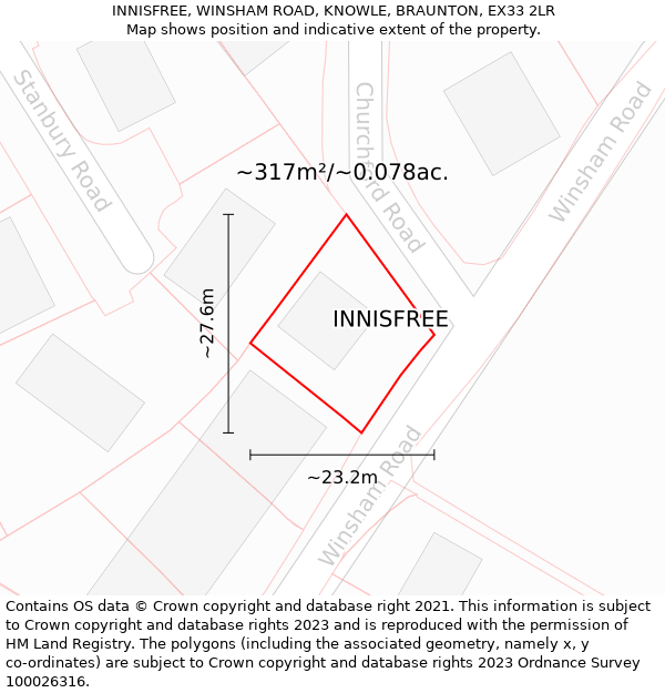 INNISFREE, WINSHAM ROAD, KNOWLE, BRAUNTON, EX33 2LR: Plot and title map