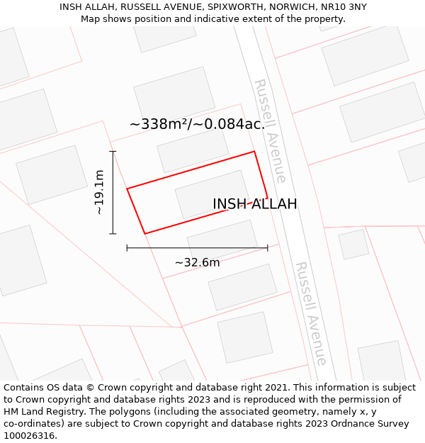 INSH ALLAH, RUSSELL AVENUE, SPIXWORTH, NORWICH, NR10 3NY: Plot and title map