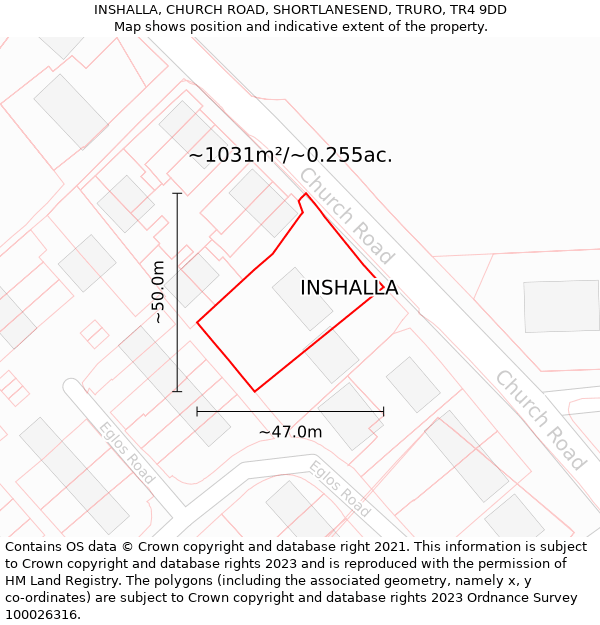 INSHALLA, CHURCH ROAD, SHORTLANESEND, TRURO, TR4 9DD: Plot and title map