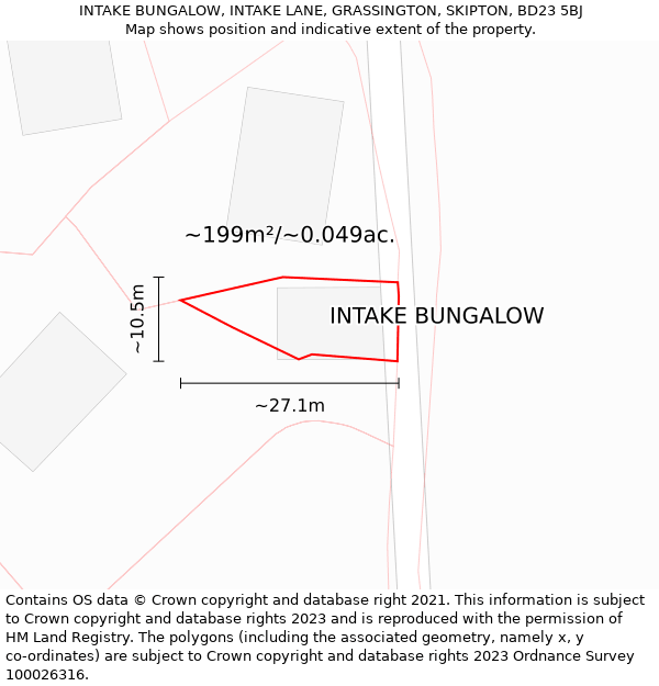 INTAKE BUNGALOW, INTAKE LANE, GRASSINGTON, SKIPTON, BD23 5BJ: Plot and title map