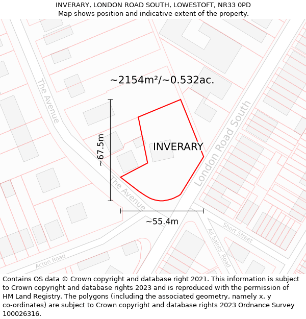 INVERARY, LONDON ROAD SOUTH, LOWESTOFT, NR33 0PD: Plot and title map