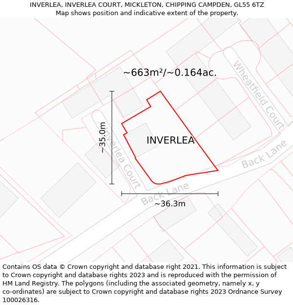 INVERLEA, INVERLEA COURT, MICKLETON, CHIPPING CAMPDEN, GL55 6TZ: Plot and title map