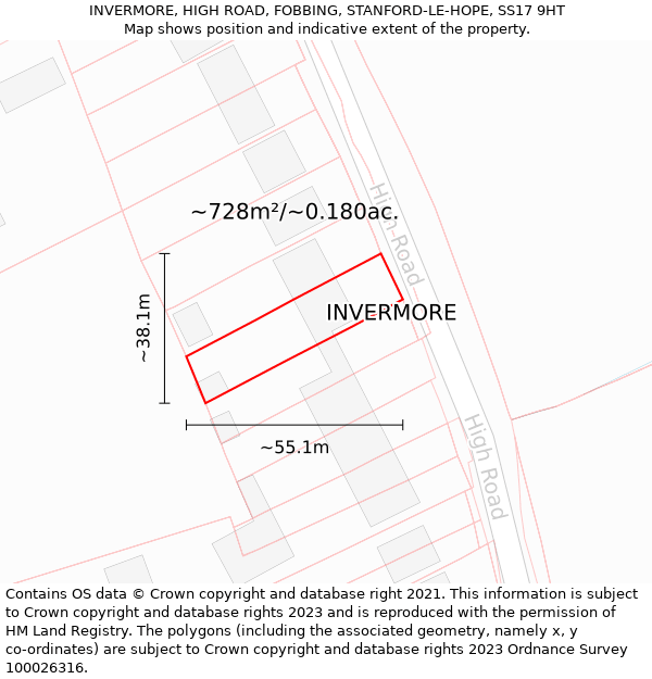 INVERMORE, HIGH ROAD, FOBBING, STANFORD-LE-HOPE, SS17 9HT: Plot and title map