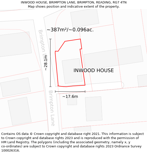 INWOOD HOUSE, BRIMPTON LANE, BRIMPTON, READING, RG7 4TN: Plot and title map