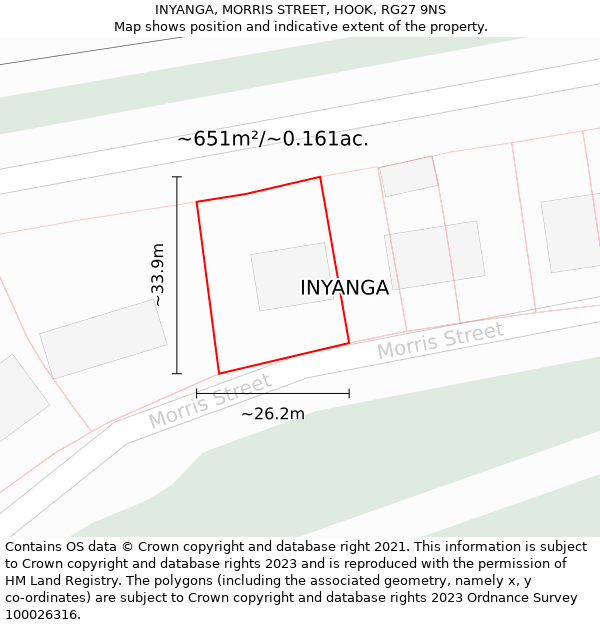 INYANGA, MORRIS STREET, HOOK, RG27 9NS: Plot and title map