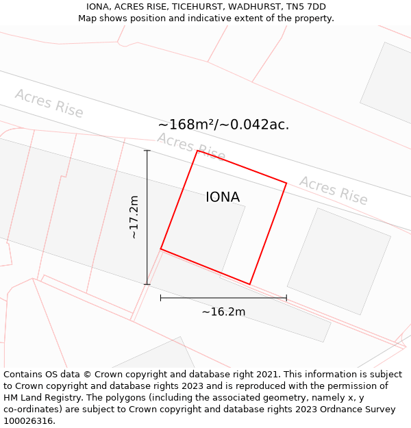 IONA, ACRES RISE, TICEHURST, WADHURST, TN5 7DD: Plot and title map