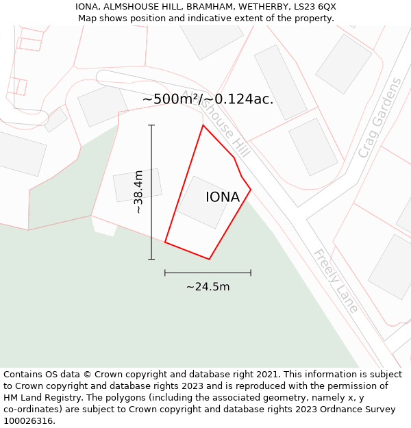 IONA, ALMSHOUSE HILL, BRAMHAM, WETHERBY, LS23 6QX: Plot and title map