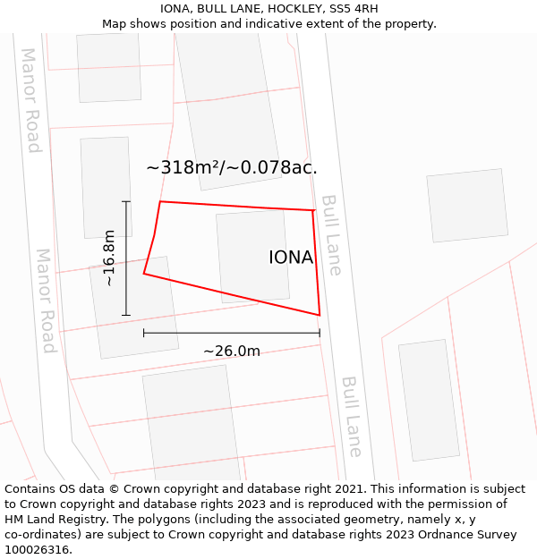 IONA, BULL LANE, HOCKLEY, SS5 4RH: Plot and title map