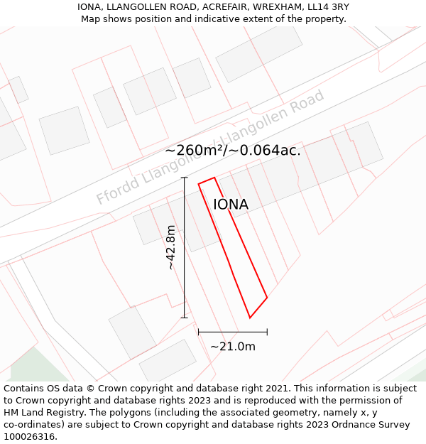 IONA, LLANGOLLEN ROAD, ACREFAIR, WREXHAM, LL14 3RY: Plot and title map