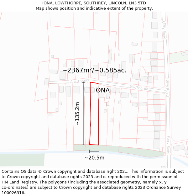 IONA, LOWTHORPE, SOUTHREY, LINCOLN, LN3 5TD: Plot and title map