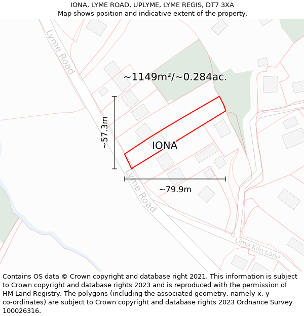 IONA, LYME ROAD, UPLYME, LYME REGIS, DT7 3XA: Plot and title map