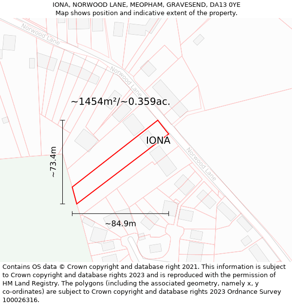 IONA, NORWOOD LANE, MEOPHAM, GRAVESEND, DA13 0YE: Plot and title map