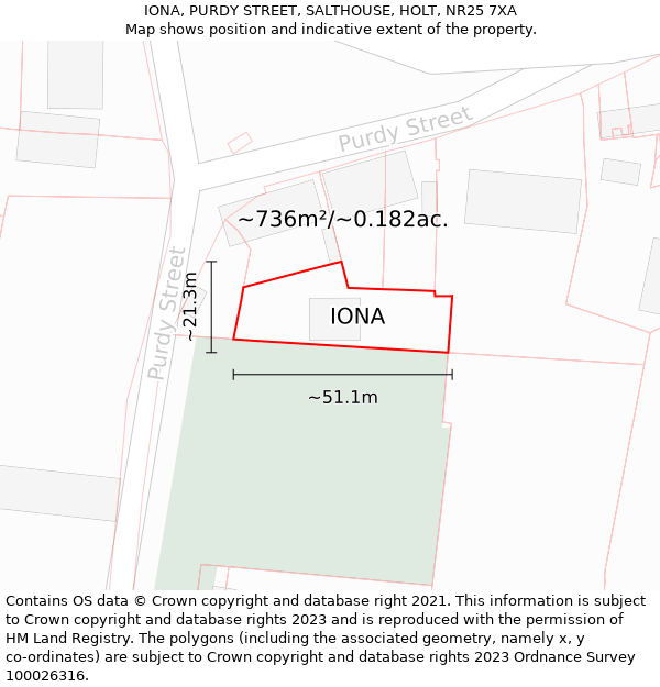 IONA, PURDY STREET, SALTHOUSE, HOLT, NR25 7XA: Plot and title map