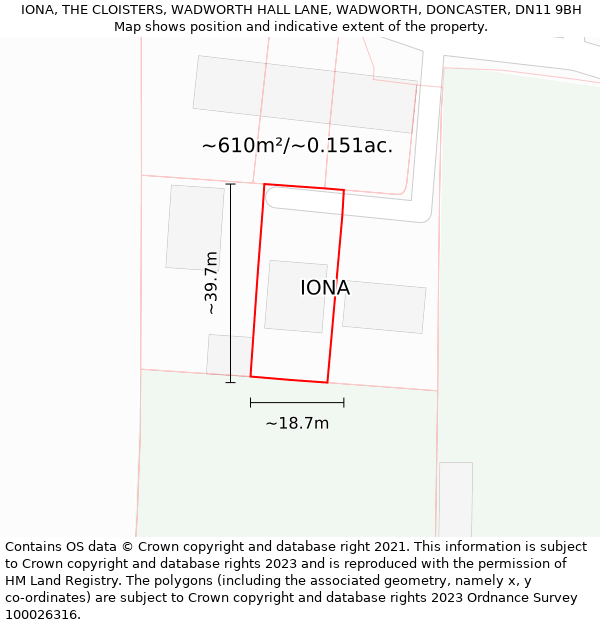 IONA, THE CLOISTERS, WADWORTH HALL LANE, WADWORTH, DONCASTER, DN11 9BH: Plot and title map