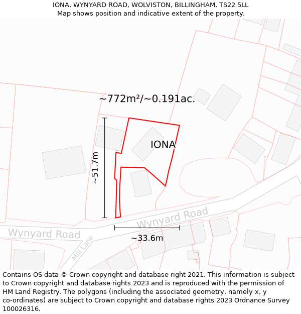 IONA, WYNYARD ROAD, WOLVISTON, BILLINGHAM, TS22 5LL: Plot and title map