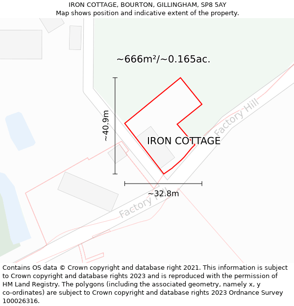 IRON COTTAGE, BOURTON, GILLINGHAM, SP8 5AY: Plot and title map