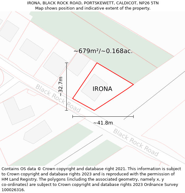 IRONA, BLACK ROCK ROAD, PORTSKEWETT, CALDICOT, NP26 5TN: Plot and title map