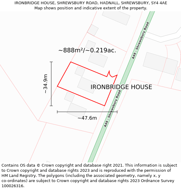 IRONBRIDGE HOUSE, SHREWSBURY ROAD, HADNALL, SHREWSBURY, SY4 4AE: Plot and title map