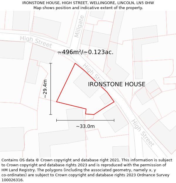 IRONSTONE HOUSE, HIGH STREET, WELLINGORE, LINCOLN, LN5 0HW: Plot and title map