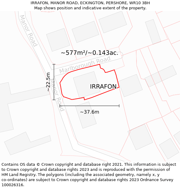 IRRAFON, MANOR ROAD, ECKINGTON, PERSHORE, WR10 3BH: Plot and title map