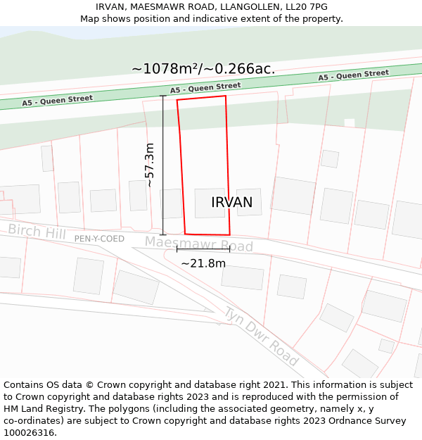 IRVAN, MAESMAWR ROAD, LLANGOLLEN, LL20 7PG: Plot and title map