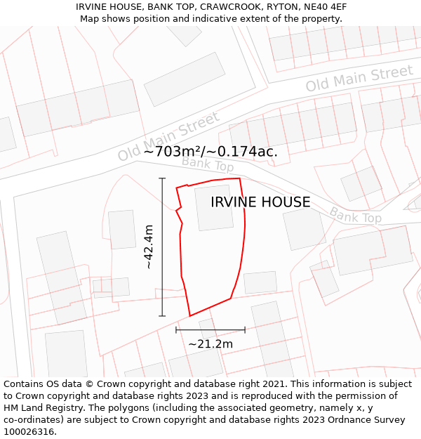 IRVINE HOUSE, BANK TOP, CRAWCROOK, RYTON, NE40 4EF: Plot and title map