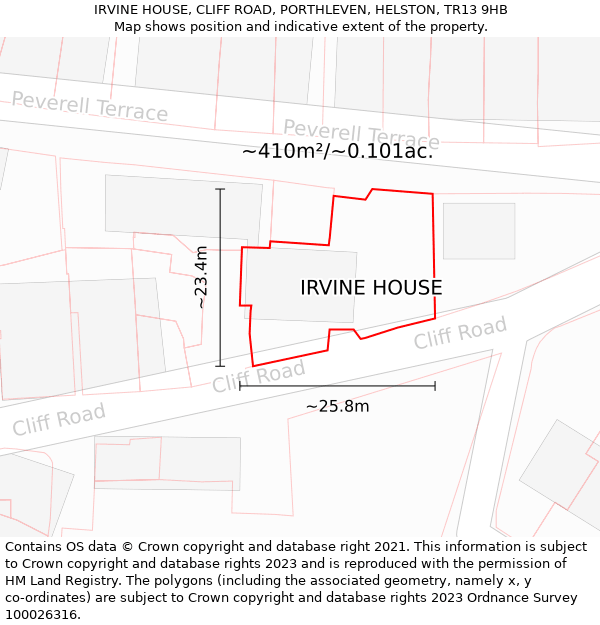 IRVINE HOUSE, CLIFF ROAD, PORTHLEVEN, HELSTON, TR13 9HB: Plot and title map