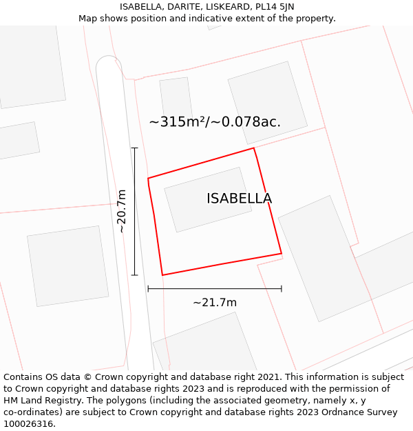 ISABELLA, DARITE, LISKEARD, PL14 5JN: Plot and title map