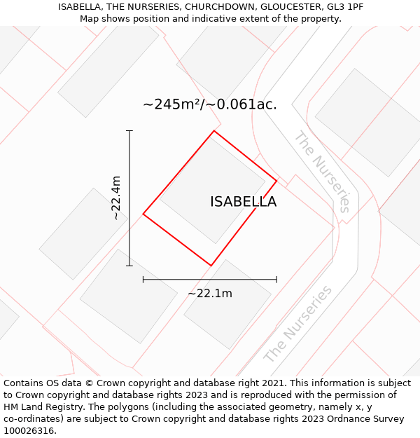 ISABELLA, THE NURSERIES, CHURCHDOWN, GLOUCESTER, GL3 1PF: Plot and title map