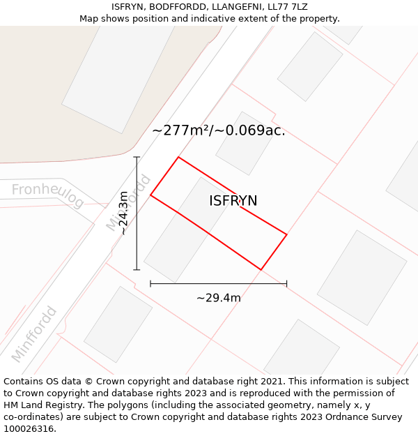 ISFRYN, BODFFORDD, LLANGEFNI, LL77 7LZ: Plot and title map