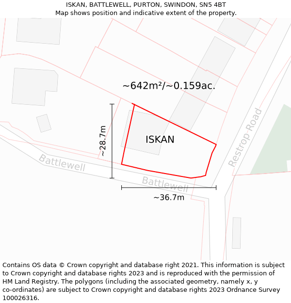 ISKAN, BATTLEWELL, PURTON, SWINDON, SN5 4BT: Plot and title map