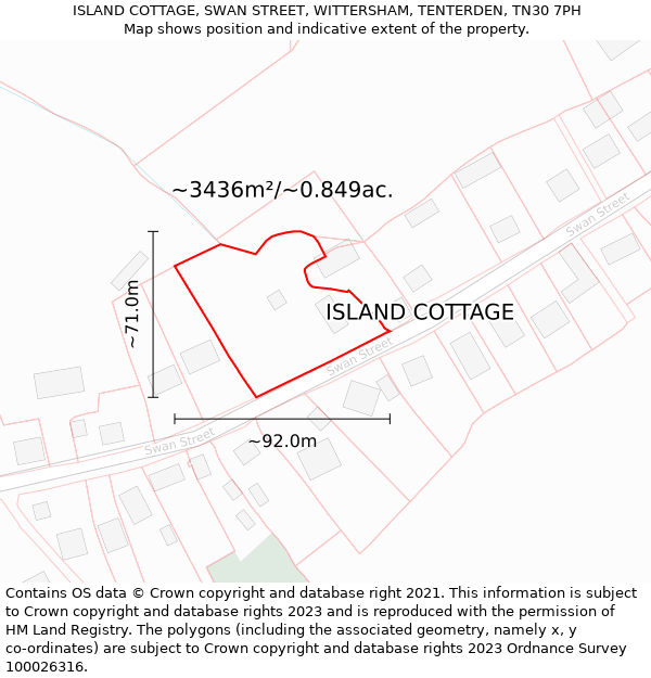 ISLAND COTTAGE, SWAN STREET, WITTERSHAM, TENTERDEN, TN30 7PH: Plot and title map