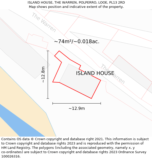 ISLAND HOUSE, THE WARREN, POLPERRO, LOOE, PL13 2RD: Plot and title map