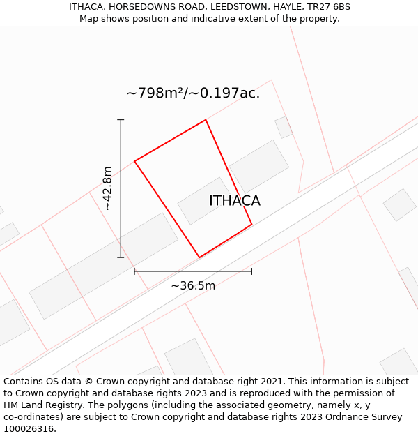 ITHACA, HORSEDOWNS ROAD, LEEDSTOWN, HAYLE, TR27 6BS: Plot and title map