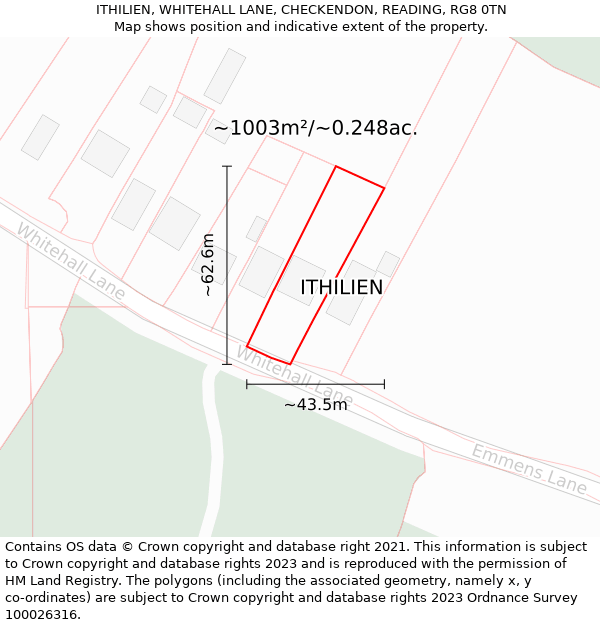 ITHILIEN, WHITEHALL LANE, CHECKENDON, READING, RG8 0TN: Plot and title map