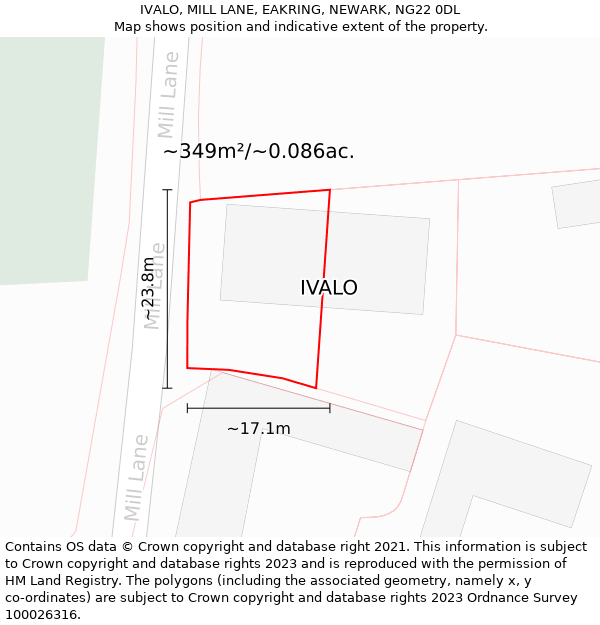 IVALO, MILL LANE, EAKRING, NEWARK, NG22 0DL: Plot and title map